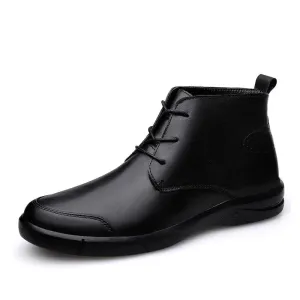 Autumn Winter Ankle Mens Boots Casual Mens Shoes Warm Plush Handmade Lace Up Waterproof Genuine Leather Boots For Men