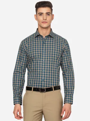 Teal Blue Checked Slim Fit Formal Shirt | JadeBlue